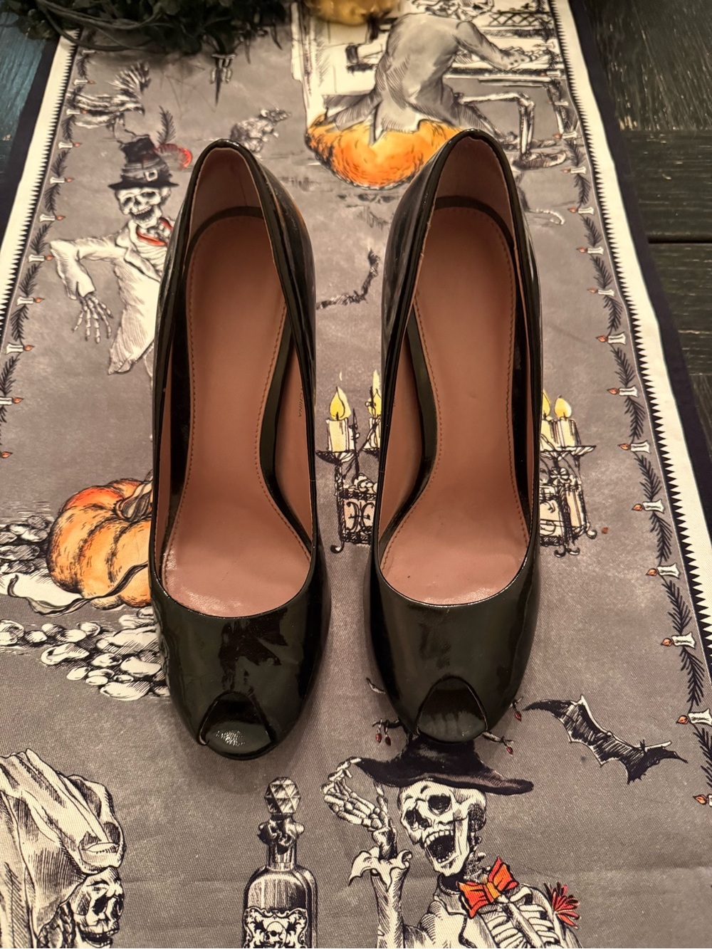 Calvin Klein Women’s Black Patent Peep-Toe Heels, size 7.5